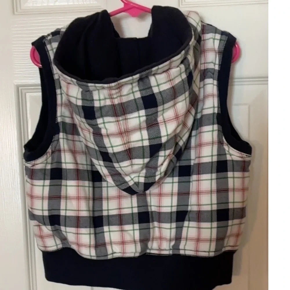 Gymboree Kids‎ Girls Plaid Hooded Vest Size 7 Full Zip Sleeveless Top EUC